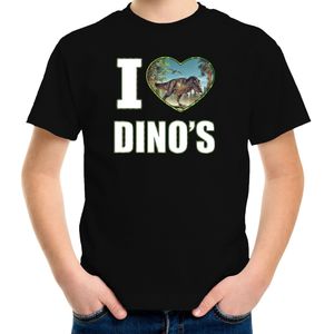 I love dino's t-shirt met dieren foto van een dino zwart voor kinderen - cadeau shirt T-Rex dino's liefhebber - kinderkleding / kleding