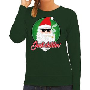 Foute Kersttrui / sweater - Just chillin - groen voor dames - kerstkleding / kerst outfit