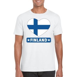 Finland t-shirt met Finse vlag in hart wit heren