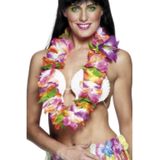 Set van 12x stuks hawaii krans/tropische bloemenslinger gekleurde bloemen - Verkleed accessoires - Feestartikelen