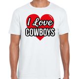 I love Cowboys verkleed t-shirt wit - heren - Western/ Wilde westen thema verkleed outfit / kleding