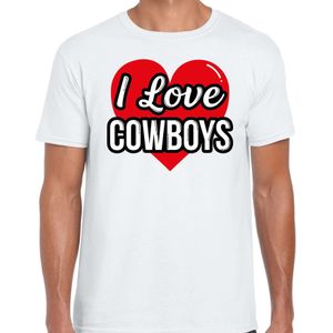 I love Cowboys verkleed t-shirt wit - heren - Western/ Wilde westen thema verkleed outfit / kleding