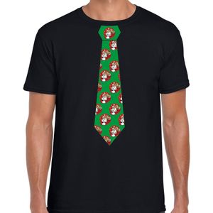 Bellatio Decorations stropdas Kerst t-shirt kerstman met bier - shirt - heren - zwart
