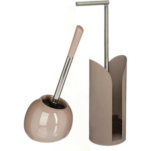 5Five - WC-borstel/toiletborstel met toiletrolhouder set in het taupe
