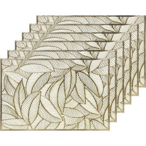 6x Gouden bladeren placemats 30 x 45 cm rechthoek - Goud thema tafeldecoraties versieringen