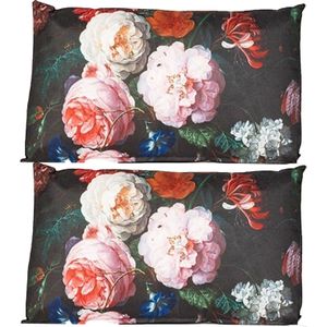 Anna's collection buitenkussen bloem - 2x - Zwart/roze - 30 x 50 cm - Water en UV bestendig