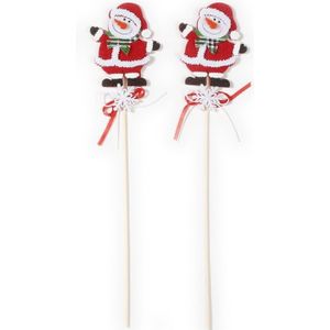 2x Kerststukje onderdelen stekers met sneeuwpoppen 30 cm - Kerststukjes onderdelen