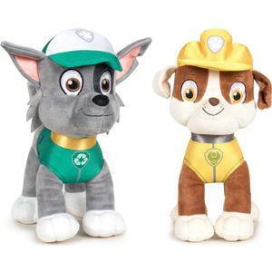 Paw Patrol knuffels setje van 2x karakters Rocky en Rubble 27 cm - Kinder speelgoed hondjes cadeau