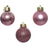 42x Stuks kunststof kerstballen mix zilver/oud roze/lichtroze 3 cm - Kleine kerstballetjes - Kerstboomversiering