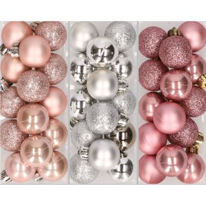 42x Stuks kunststof kerstballen mix zilver/oud roze/lichtroze 3 cm - Kleine kerstballetjes - Kerstboomversiering