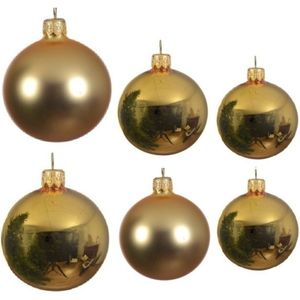 Compleet glazen kerstballen pakket goud glans/mat 16x stuks - 6x 6 cm - 6x 8 cm - 4x 10 cm