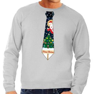 Foute kersttrui / sweater met stropdas van kerst print grijs voor heren