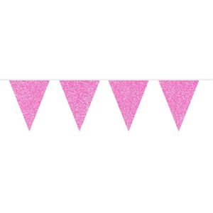 Roze glitter vlaggenlijn / slingers 6 meter