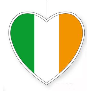 Ierland vlag hangdecoratie hartjes vorm karton 14 cm - Brandvertragend - Feestartikelen/decoraties