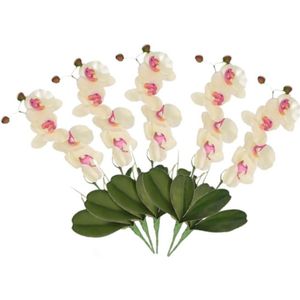 Set van 5x stuks roze/wit Orchidee/Phalaenopsis kunstplant takken 44 cm voor binnen -  kunstplanten/nepplanten/binnenplanten