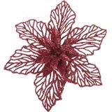 3x stuks decoratie bloemen kerststerren rood glitter op clip 17 cm - Decoratiebloemen/kerstboomversiering/kerstversiering