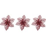 3x stuks decoratie bloemen kerststerren rood glitter op clip 17 cm - Decoratiebloemen/kerstboomversiering/kerstversiering