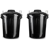 Set van 2x stuks kunststof afvalemmers/vuilnisemmers in het zwart van 21 liter met deksel - Vuilnisbakken/prullenbakken - Kantoor/keuken