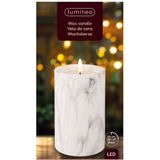 Lumineo LED kaarsen - 2x st- marmer look - D9 x H16,5 cm - warm wit - met timer