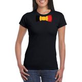 Zwart t-shirt met Belgie vlag strikje dames -  Belgie supporter