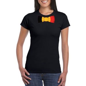 Zwart t-shirt met Belgie vlag strikje dames -  Belgie supporter