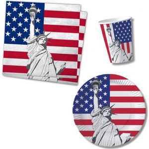 Tafel dekken versiering set vlag USA/Amerika thema voor 40x personen - Bekertjes - Bordjes - Servetten