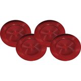 Kerst onderborden - D33 cm - rood - set 12x stuks - rond - kunststof