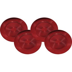 Kerst onderborden - D33 cm - rood - set 12x stuks - rond - kunststof