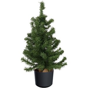 Mini kerstboom groen - in kunststof pot antraciet grijs - 75 cm - kunstboom