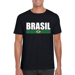 Zwart / wit Brazilie supporter t-shirt voor heren - Braziliaanse vlag shirts
