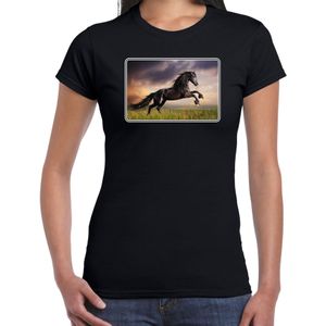 Dieren shirt met paarden foto - zwart - voor dames - natuur / paard cadeau t-shirt / kleding