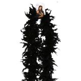 Atosa Carnaval verkleed boa met veren - 2x - zwart - 180 cm - 45 gram - Glitter and Glamour - verkleed accessoires