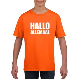 Hallo allemaal tekst oranje t-shirt voor kinderen