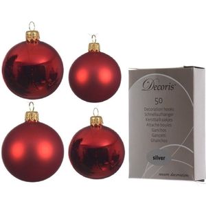 Compleet glazen kerstballen pakket kerstrood glans/mat 38x stuks - 18x 4 cm en 20x 6 cm - Inclusief 50x haakjes