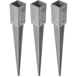 12x Paalhouders / paaldragers staal verzinkt met punt - 7 x 7 x 75 cm - houten palen in de grond plaatsen - paalpunten / paalvoeten
