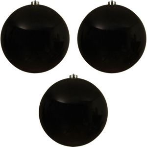 3x Grote zwarte kunststof kerstballen van 20 cm - glans - zwarte kerstboom versiering