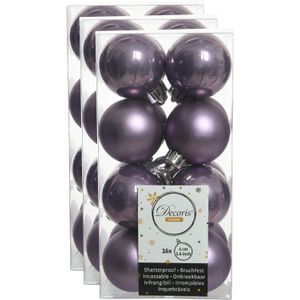 48x stuks kunststof kerstballen heide lila paars 4 cm - Mat/glans - Onbreekbare plastic kerstballen