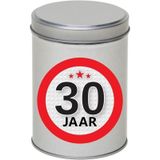 Cadeau/kado zilver rond blik 30 jaar 13 cm - Snoepblikken - Cadeauverpakking voor verjaardag