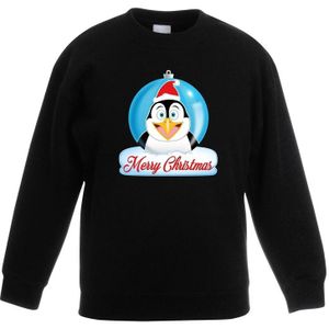 Kersttrui Merry Christmas pinguin kerstbal zwart jongens en meisjes - Kerstruien kind