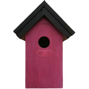 Houten Vogelhuisje/Nestkastje 22 cm - In Het Zwart/Roze Maken - Dhz Schilderen Pakket