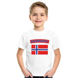 Noorwegen t-shirt met Noorse vlag wit kinderen