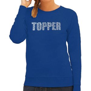 Glitter Topper foute trui blauw met steentjes/ rhinestones voor dames - Glitter kleding/ foute party outfit