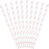 Partydeco Drinkrietjes - papier - 50x - wit/roze hartjes - 19,5 cm - rietjes
