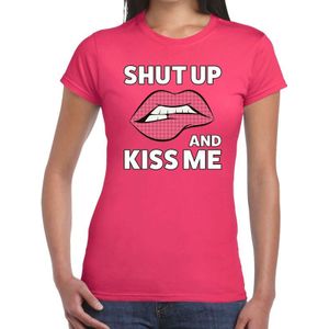 Shut up and Kiss me t-shirt roze dames - feest shirts dames