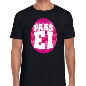Zwart Paas t-shirt met roze paasei - Pasen shirt voor heren - Pasen kleding