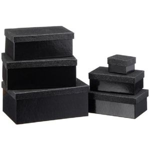 Set van 12x stuks zwarte glitter cadeaudoosjes 7-24 cm rechthoekig - kadodoosjes / cadeauverpakkingen