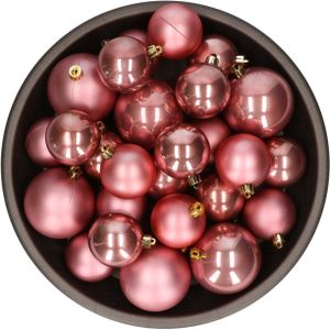 Kerstversiering kunststof kerstballen oud roze 6-8-10 cm pakket van 44x stuks - Kerstboomversiering