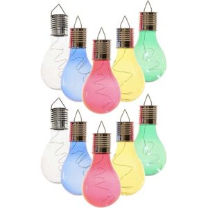 10x Buiten LED wit/blauw/groen/geel/rood peertjes solar lampen 14 cm - Tuinverlichting - Tuinlampen - Solarlampen zonne-energie