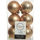 Kunststof kerstballen 6 cm - 24x stuks - lichtbruin en lila paars