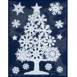 2x Kerst raamversiering raamstickers witte kerstboom 29,5 x 40 cm - Raamversiering/raamdecoratie stickers